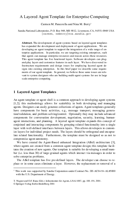 (PDF) A Layered Agent Template for Enterprise Computing