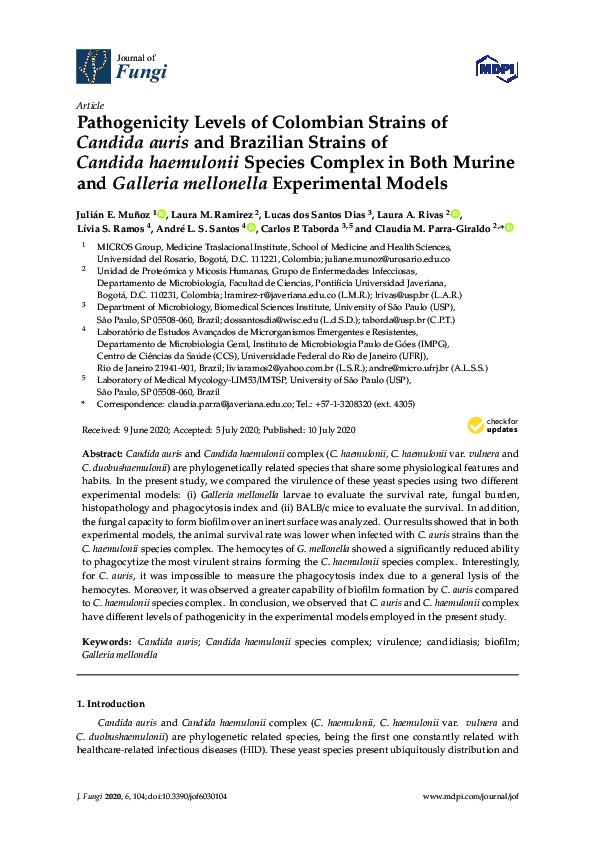 (PDF) Pathogenicity Levels of Colombian Strains of Candida auris and ...