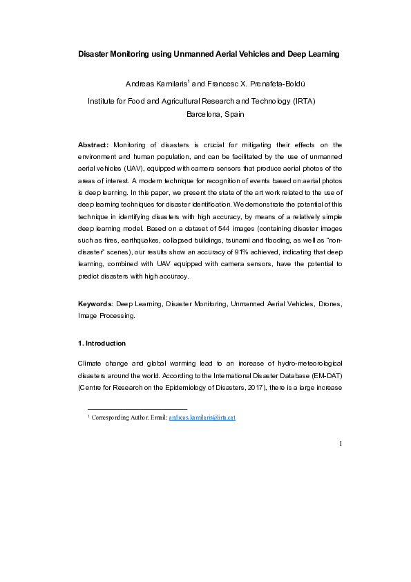 (PDF) Disaster Monitoring using Unmanned Aerial Vehicles and Deep Learning