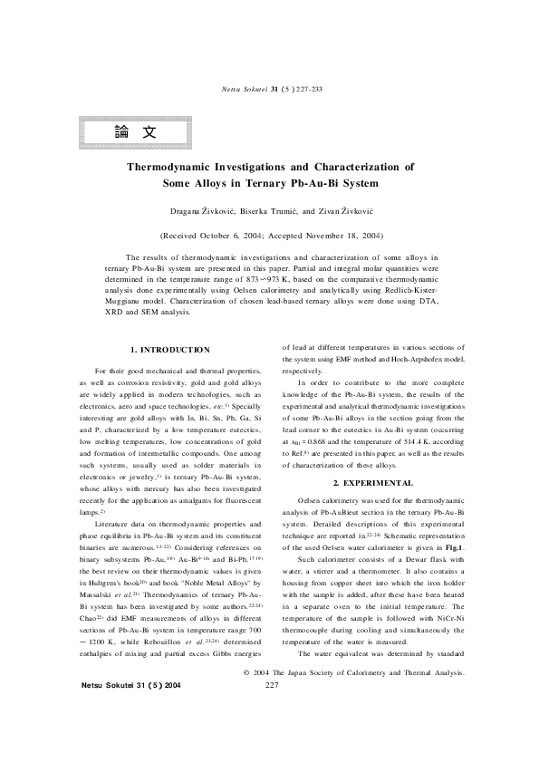 (PDF) Thermodynamic Investigations and Characterization of Some Alloys ...