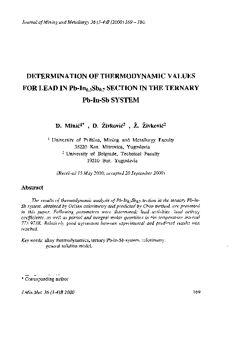 (PDF) Determination of thermodynamic values for lead in Pb-In0.3 Sb0.7 ...