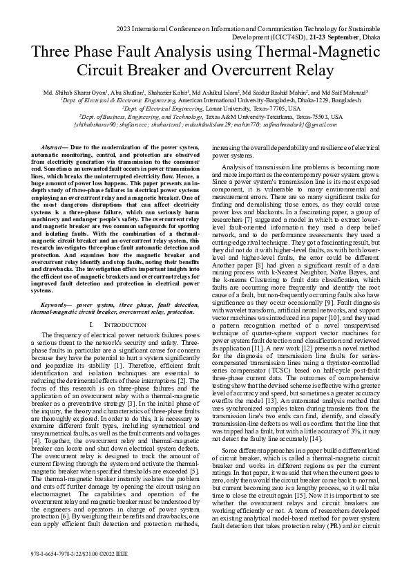 (PDF) Three Phase Fault Analysis using Thermal-Magnetic Circuit Breaker ...