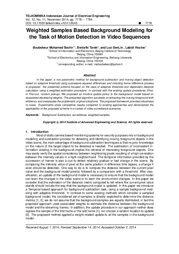 (PDF) Weighted Samples Based Background Modeling for the Task of Motion ...