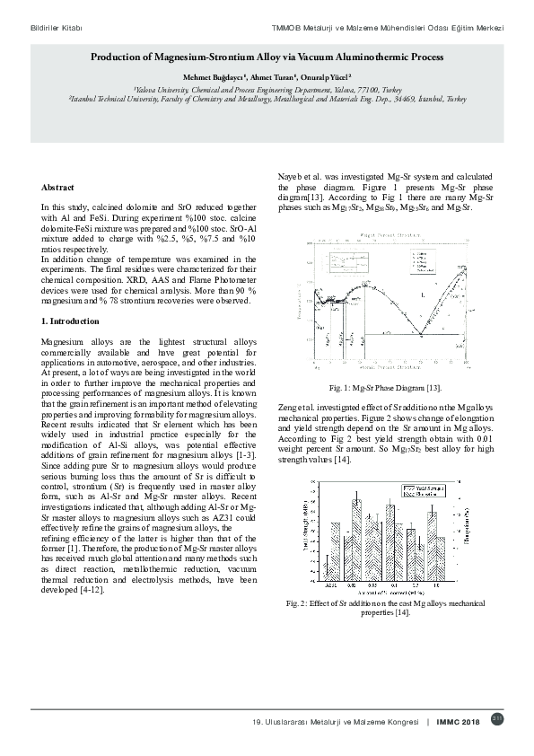 (PDF) Production of Magnesium-Strontium Alloy via Vacuum Aluminothermic ...