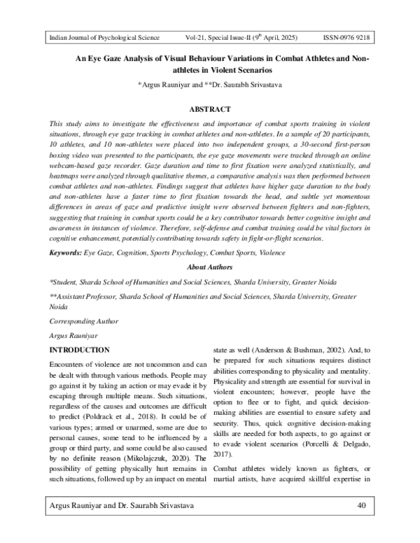 (PDF) An Eye Gaze Analysis of Visual Behaviour Variations in Combat ...
