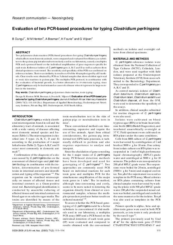 (PDF) Evaluation of two PCR-based procedures for typing Clostridium ...