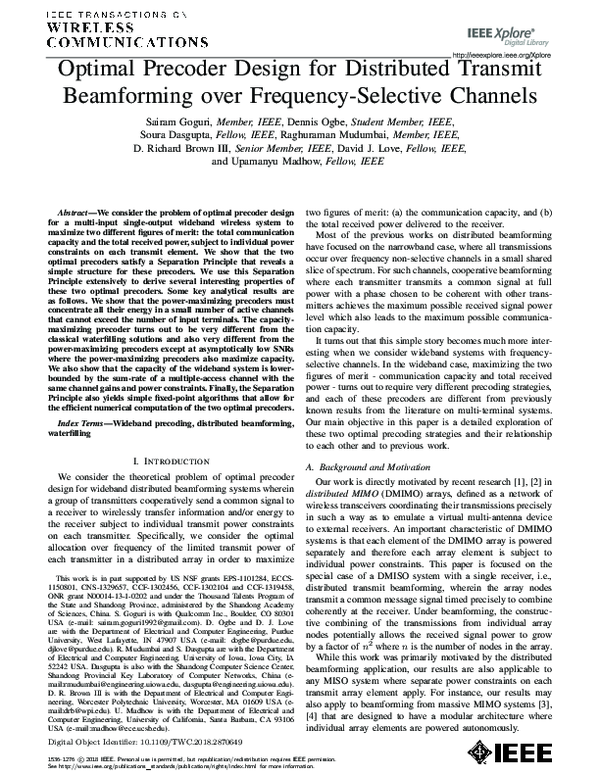 (PDF) Optimal Precoder Design for Distributed Transmit Beamforming Over ...