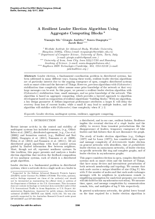 (PDF) A Resilient Leader Election Algorithm Using Aggregate Computing ...