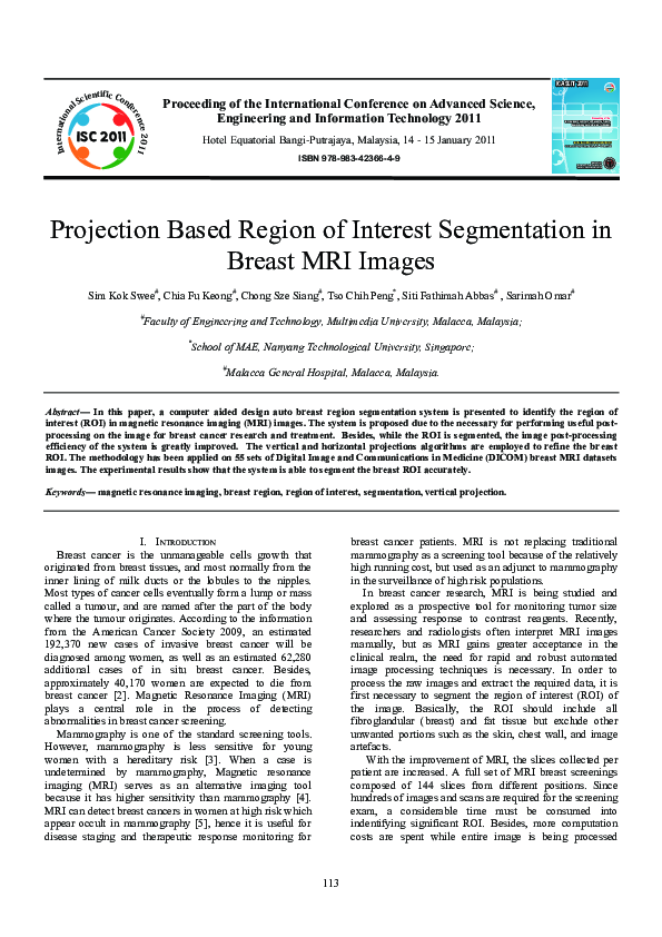 (PDF) Projection Based Region of Interest Segmentation in Breast MRI Images