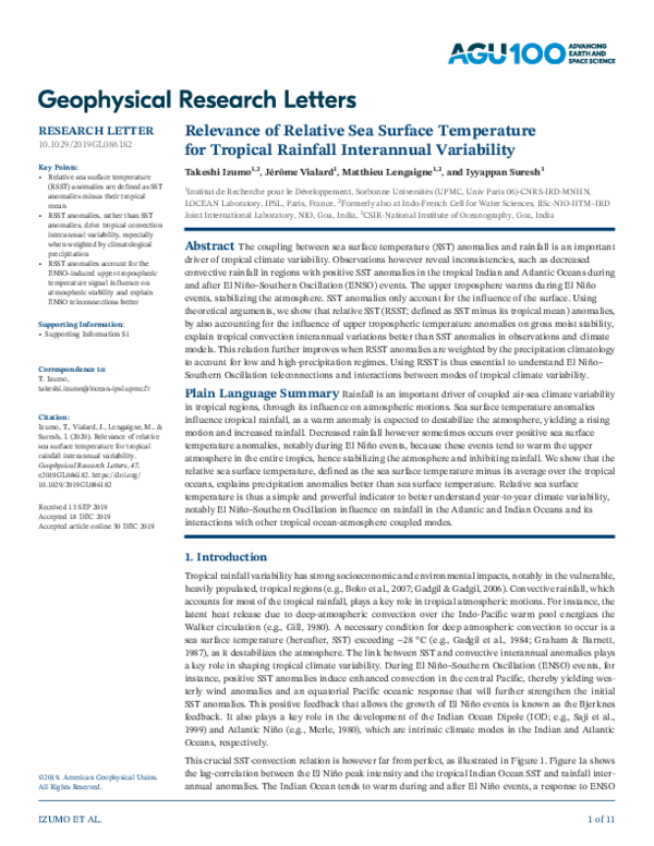 (PDF) Relevance of Relative Sea Surface Temperature for Tropical ...