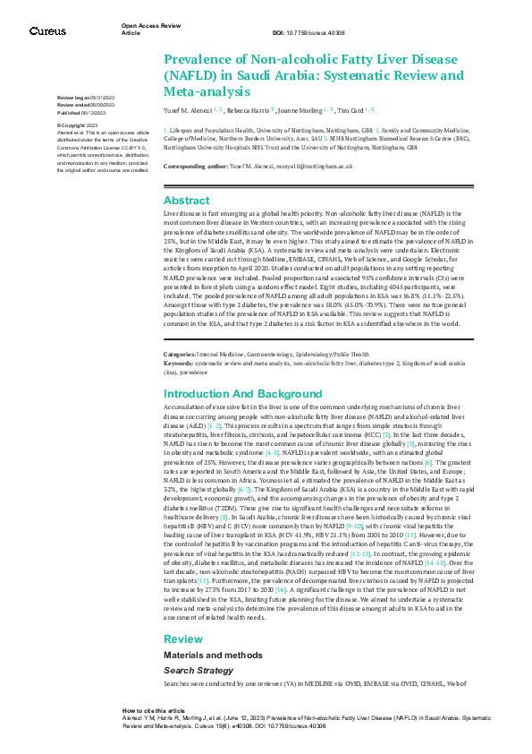 (PDF) Prevalence of Non-alcoholic Fatty Liver Disease (NAFLD) in Saudi ...