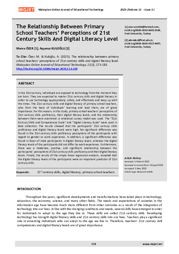 (PDF) The Relationship Between Primary School Teachers’ Perceptions of ...