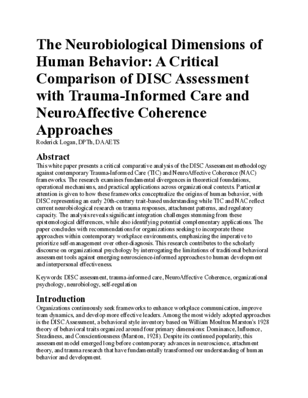 (PDF) The Neurobiological Dimensions of Human Behavior: A Critical ...