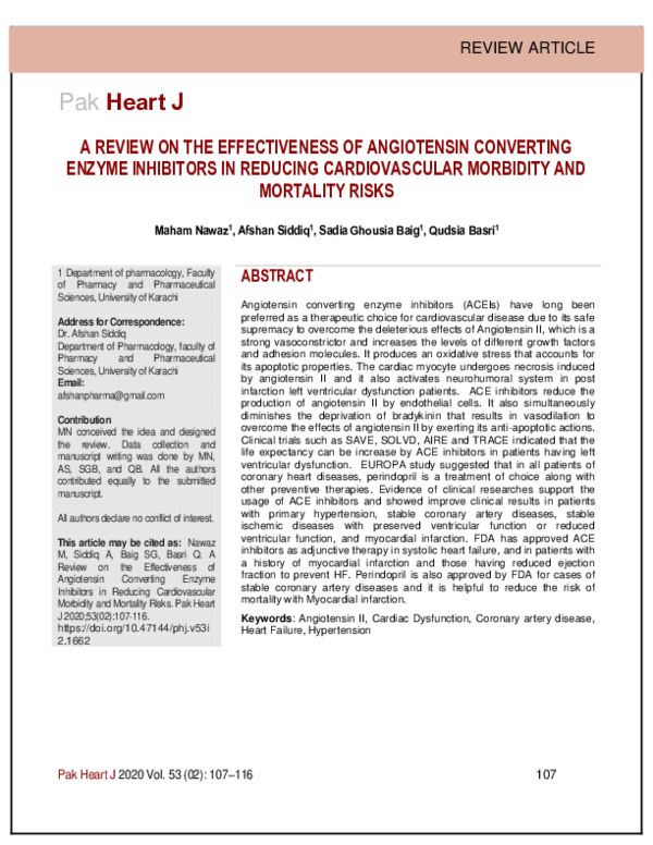 (PDF) A Review on the Effectiveness of Angiotensin Converting Enzyme ...