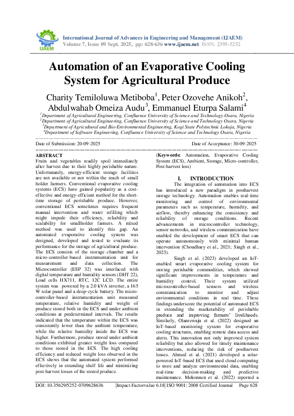 (PDF) Automation of an Evaporative Cooling System for Agricultural Produce
