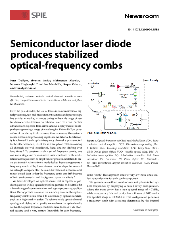 (PDF) Semiconductor laser diode produces stabilized optical-frequency combs