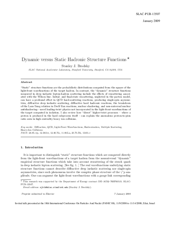 (PDF) Dynamic versus Static Hadronic Structure Functions