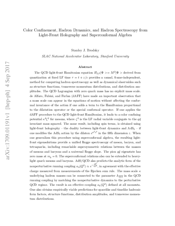 (PDF) Color Confinement, Hadron Dynamics, and Hadron Spectroscopy from ...