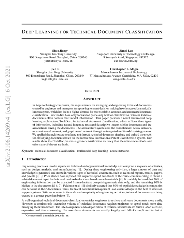 (PDF) Deep Learning for Technical Document Classification