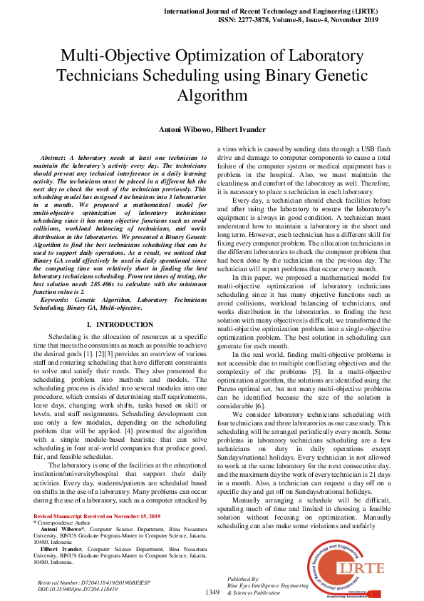 (PDF) Multi-Objective Optimization of Laboratory Technicians Scheduling ...