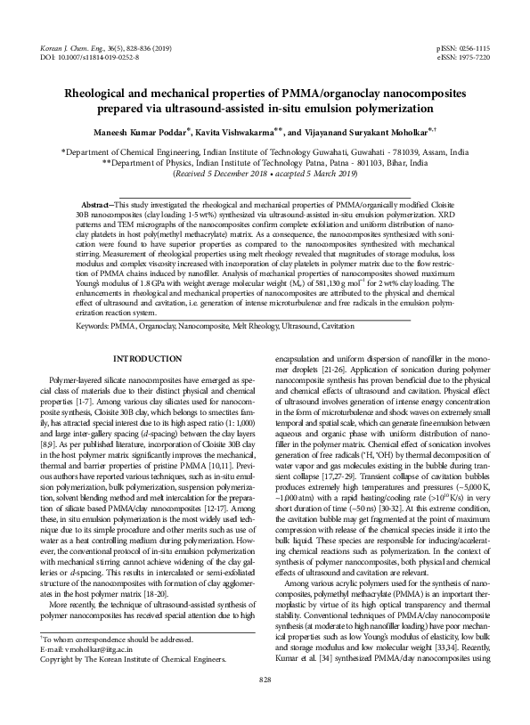 (PDF) Rheological and mechanical properties of PMMA/organoclay ...