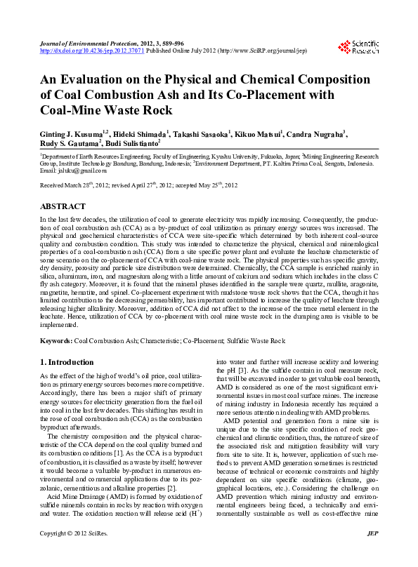 (PDF) An Evaluation on the Physical and Chemical Composition of Coal ...