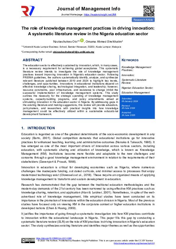 (PDF) The role of knowledge management practices in driving innovation ...