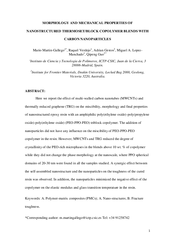 (PDF) Morphology and mechanical properties of nanostructured thermoset ...