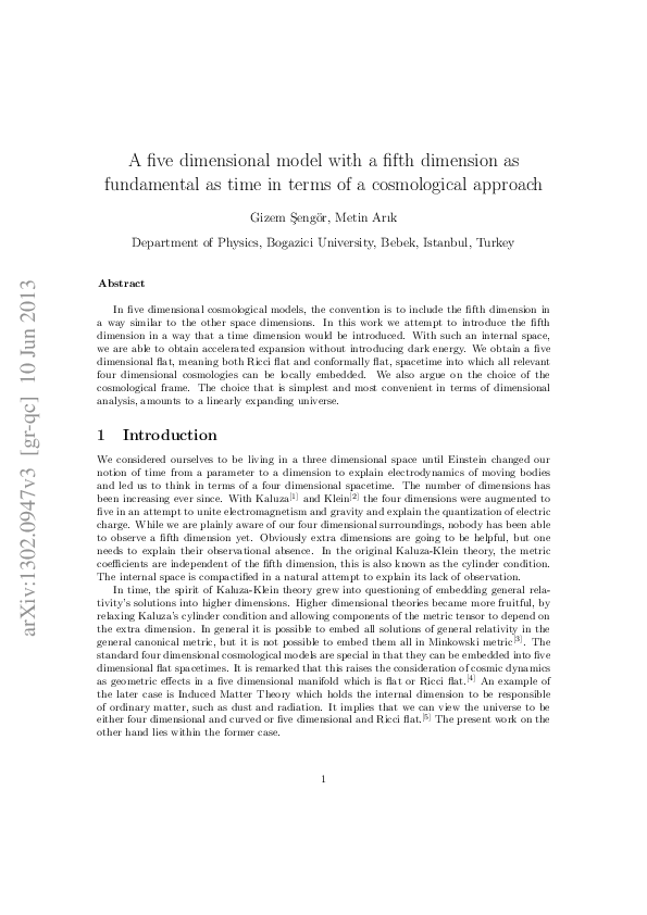 (PDF) A Five-Dimensional Model with a Fifth Dimension as Fundamental as ...