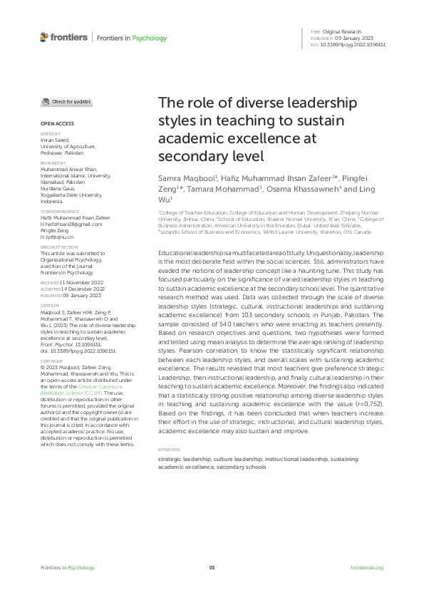 (PDF) The role of diverse leadership styles in teaching to sustain ...