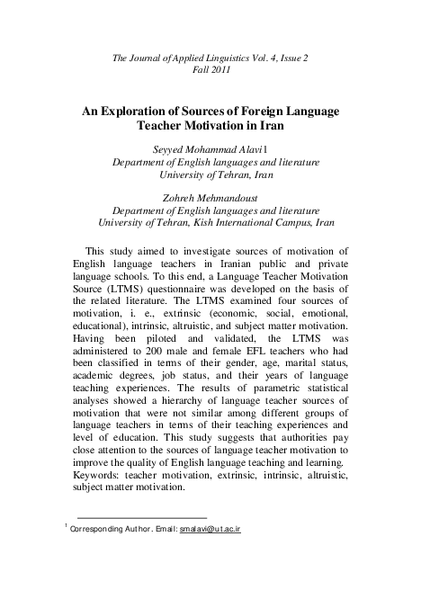 (PDF) An Exploration of Sources of Foreign Language Teacher Motivation ...