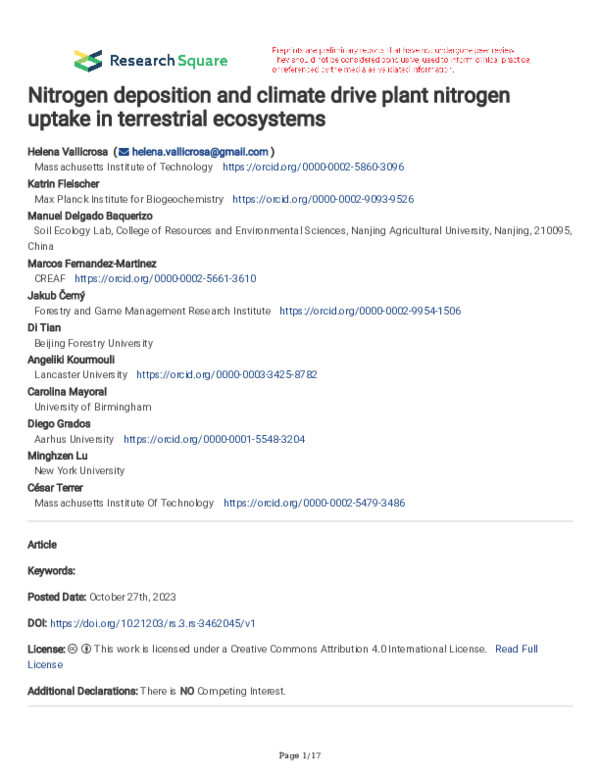 (PDF) Nitrogen deposition and climate drive plant nitrogen uptake in ...