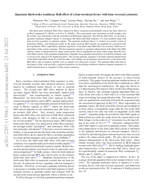 (PDF) Quantum third-order nonlinear Hall effect of a four-terminal ...