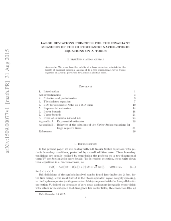 (PDF) Large deviations principle for the invariant measures of the 2D ...