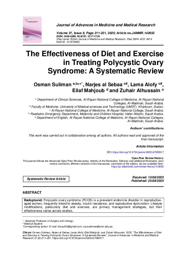(PDF) The Effectiveness of Diet and Exercise in Treating Polycystic ...