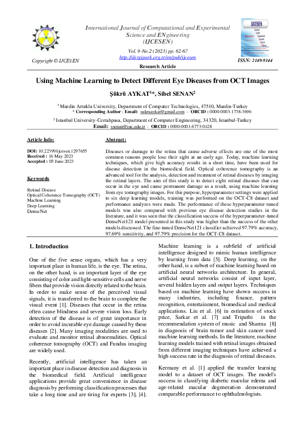 (PDF) Using Machine Learning to Detect Different Eye Diseases from OCT ...
