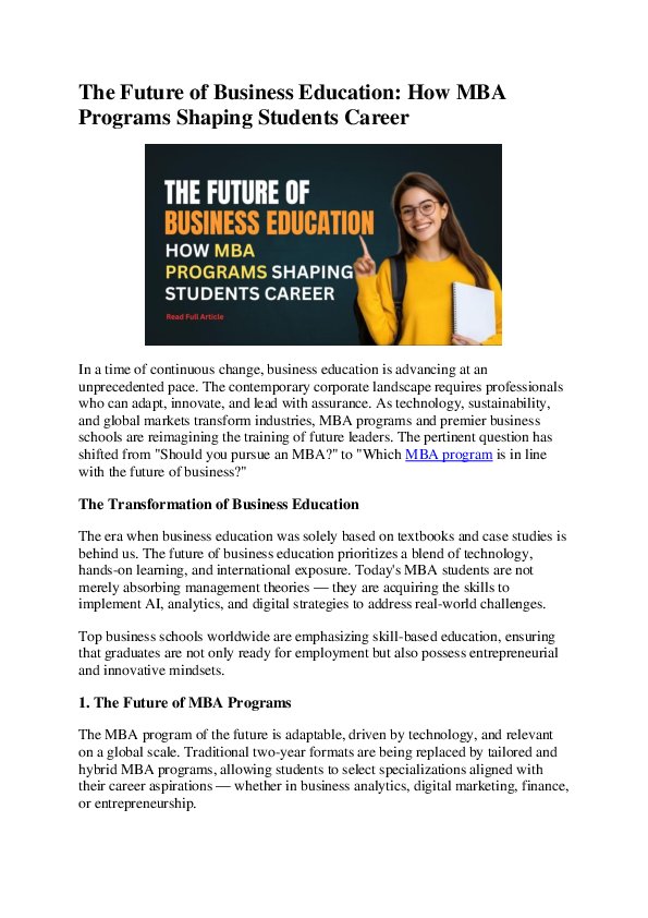 (PDF) The Future of Business Education: How MBA Programs Shaping ...