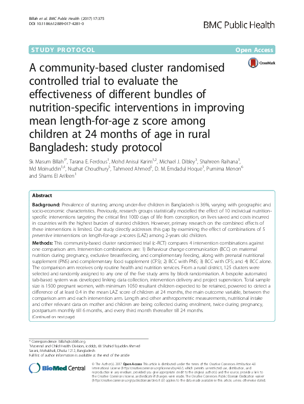 (PDF) A community-based cluster randomised controlled trial to evaluate ...