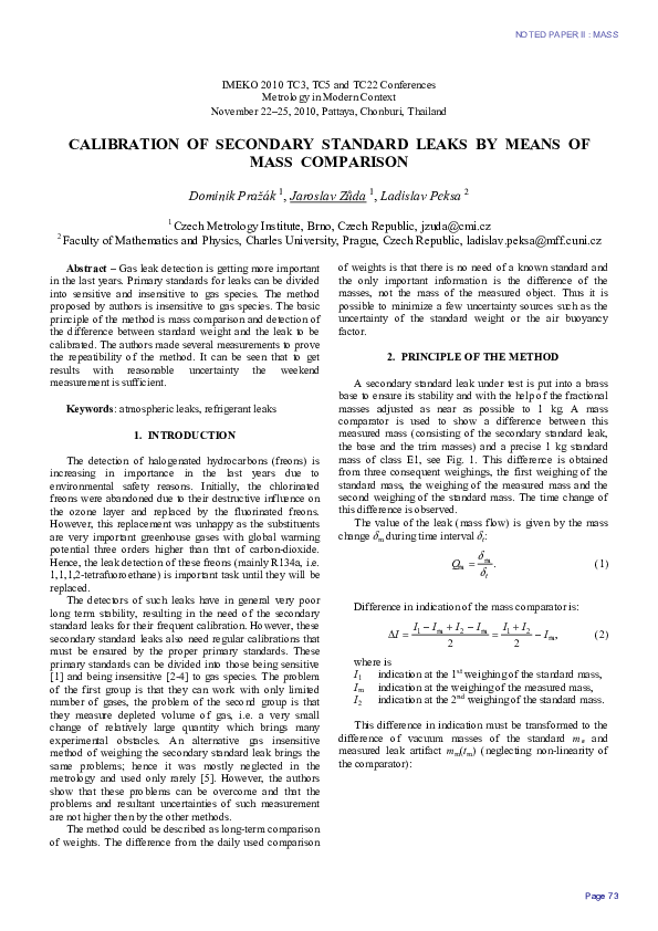 Picture Idea: Pdf Calibration Of Secondary Standard Leaks By Means Of Mass