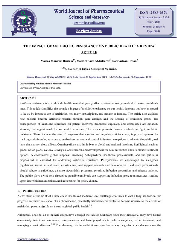 (PDF) THE IMPACT OF ANTIBIOTIC RESISTANCE ON PUBLIC HEALTH: A REVIEW ...