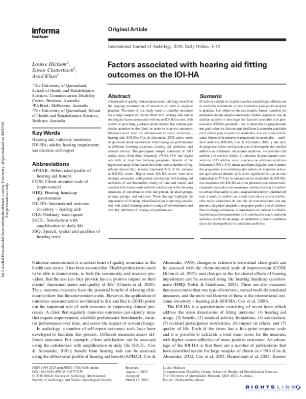 (PDF) Factors associated with hearing aid fitting outcomes on the IOI-HA