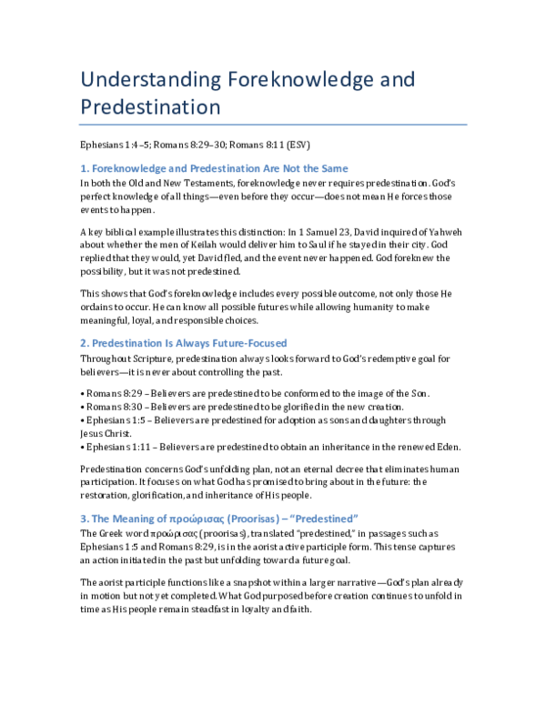 (PDF) Understanding Foreknowledge and Predestination
