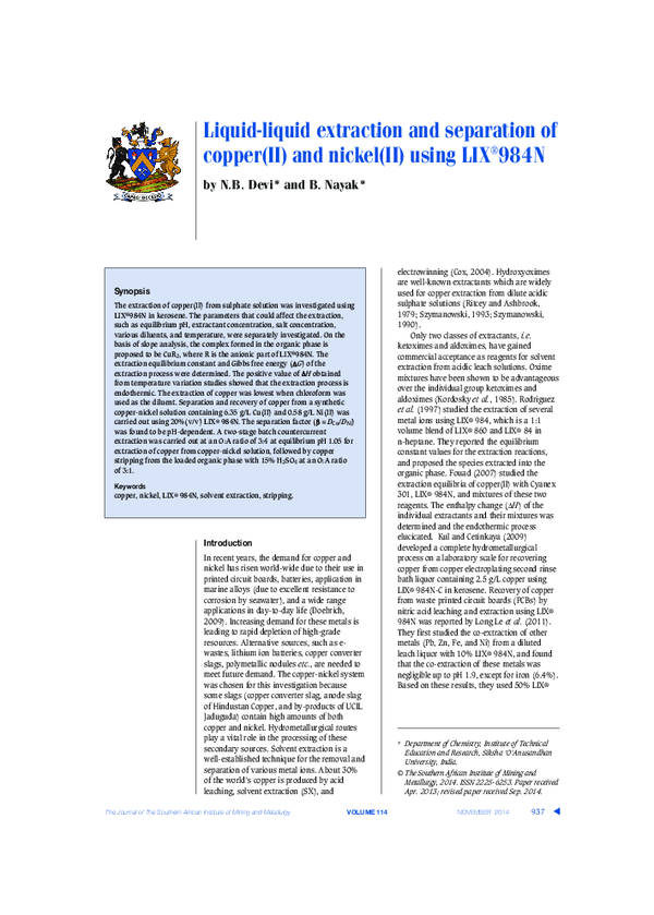 (PDF) Liquid-liquid extraction and separation of copper(II) and nickel ...