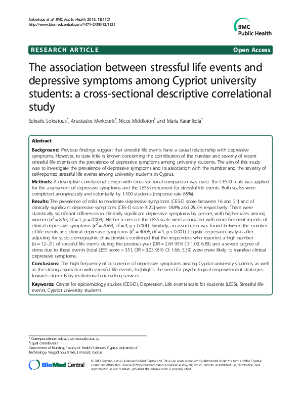 (PDF) The association between stressful life events and depressive ...