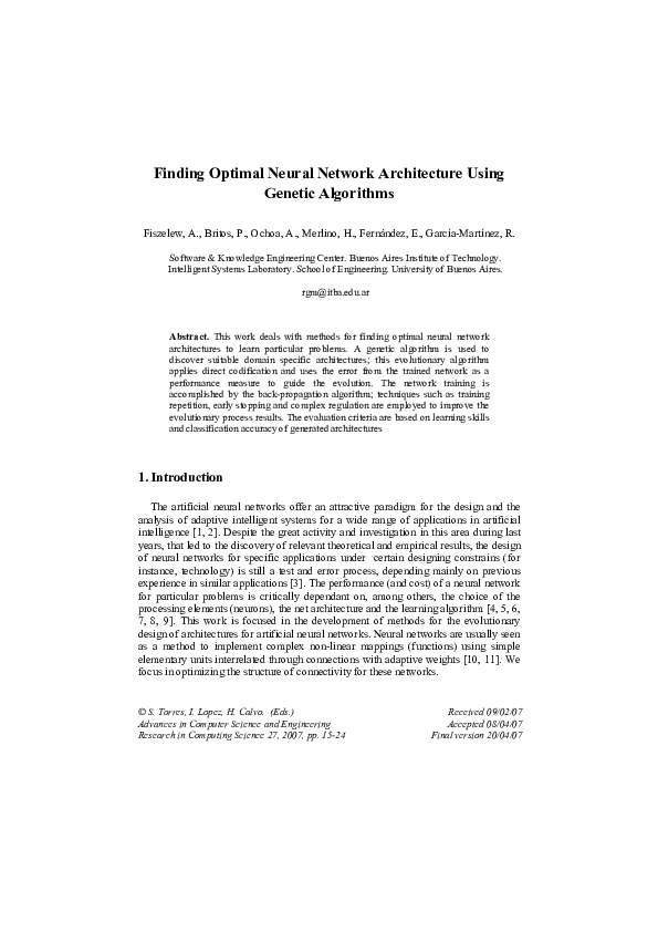 (PDF) Finding optimal neural network architecture using genetic algorithms