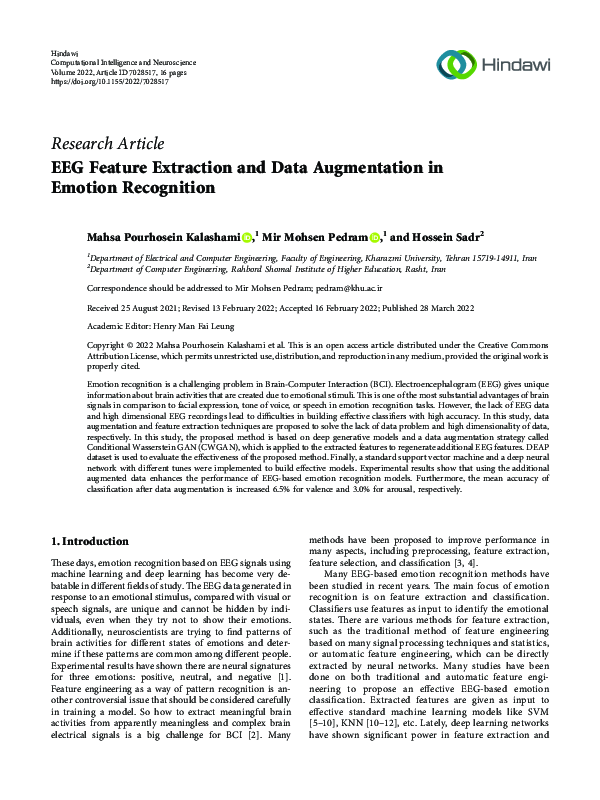 (PDF) EEG Feature Extraction and Data Augmentation in Emotion Recognition