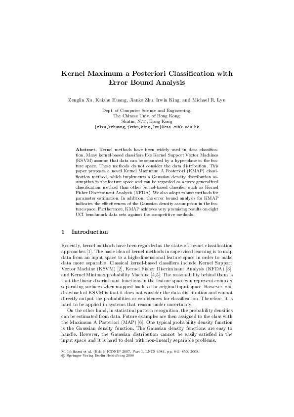 (PDF) Kernel Maximum a Posteriori Classification with Error Bound Analysis