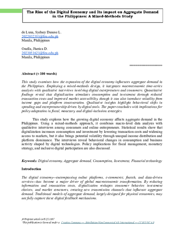 (PDF) The Rise of the Digital Economy and Its impact on Aggregate ...