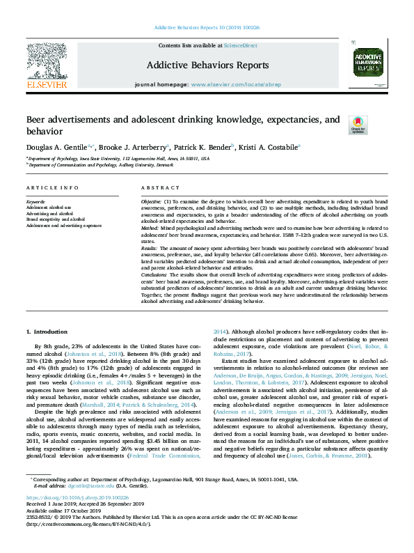 (PDF) Beer advertisements and adolescent drinking knowledge ...
