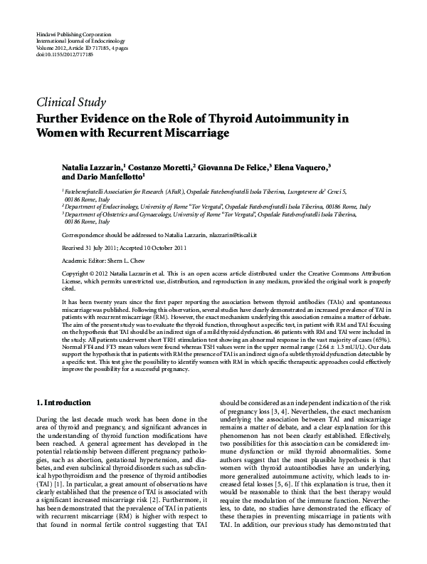 (PDF) Further Evidence on the Role of Thyroid Autoimmunity in Women ...